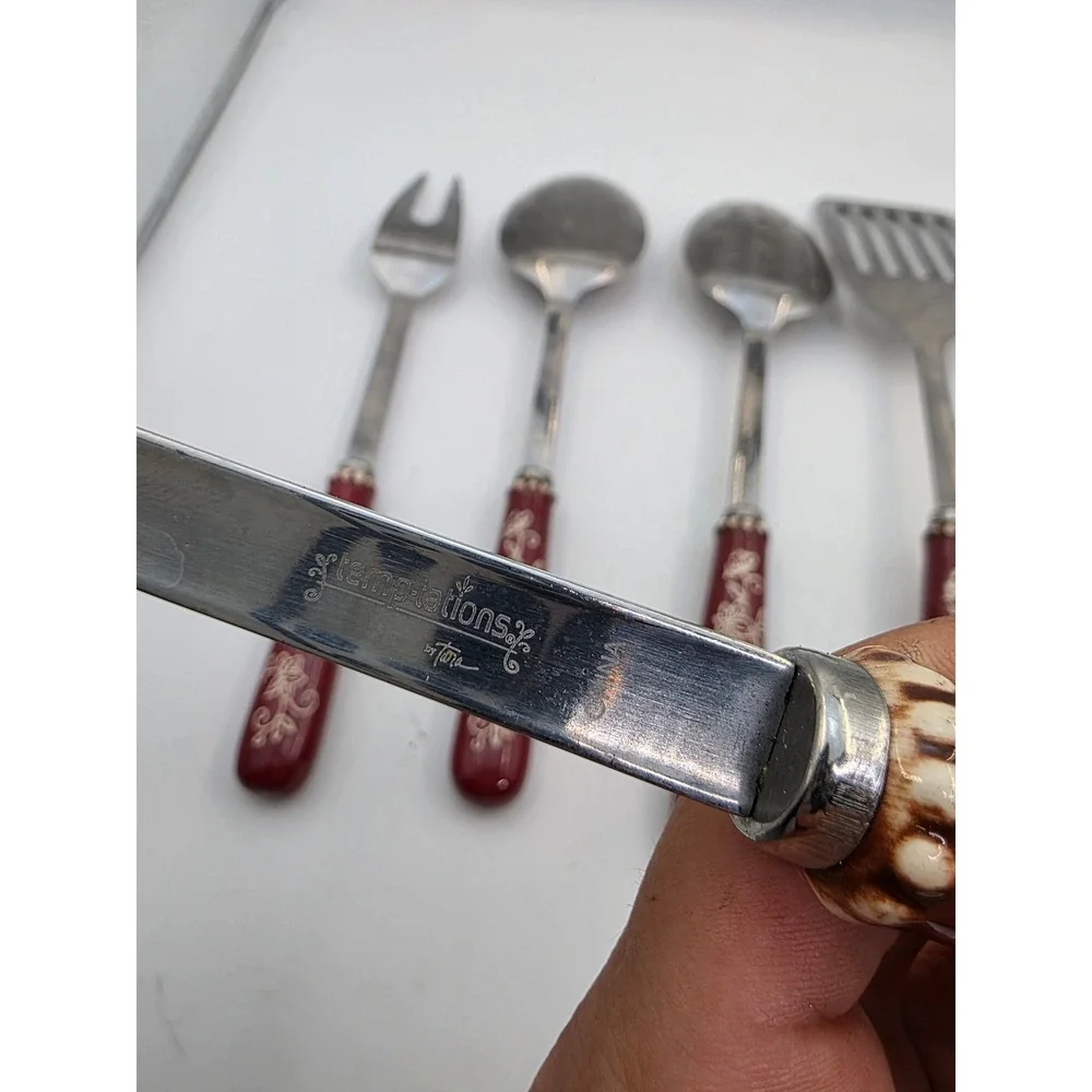 Temp-tations by Tara Old World Cranberry Stainless Steel Ceramic Utensil 5pc P2